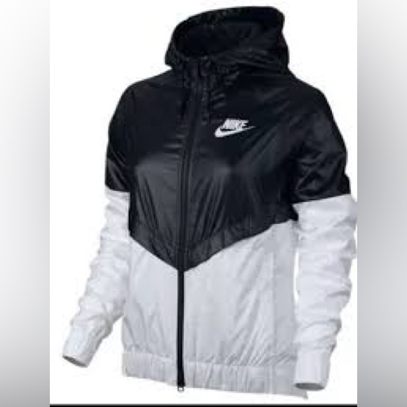Nike Windrunner Jacket  Black White Long Sleeve Full Zip Hooded Windbreaker Sz S - Picture 9 of 9